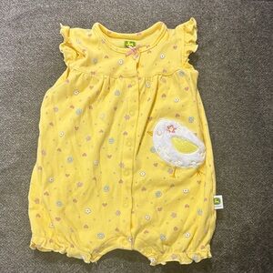 John Deere Yellow Bodysuit with Bird and Floral Accents